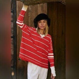 Free People Movement All Star Layer top red white stripe pattern Long Sleeves